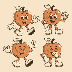Vintage Cartoon pumpkin in Various Poses