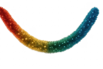 Rainbow tinsel garland decoration sparkling on transparent background