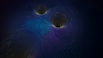 우주공간에서 중력에 의한 시공간의 왜곡을 보여주는 초현실적 일러스트-A surreal illustration showing the distortion of space-time caused by gravity in space