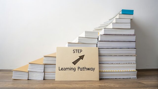 Staircase of Books representing Learning Path and Progress - Powered by Adobe