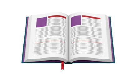 Isolated open book, publication ready for studying, reading, or illustrating education