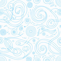 Fototapeta premium Elegant Seamless Abstract Pattern with Blue Continuous Line Art. Minimalistic and playful design. Doodle Seamless Pattern with doodle for typography