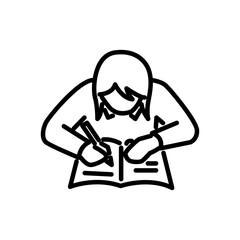 vector icon of a female student writing