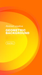 Bright abstract design. Orange, yellow hues blend into black space. Text reads geometric background, button visible.