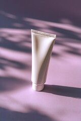Moisturizer Tube on a Lilac Surface with Subtle Shadows for Beauty Use