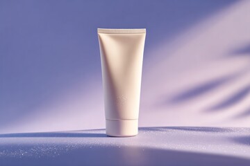 Moisturizer Tube on a Lilac Surface with Subtle Shadows for Beauty Use