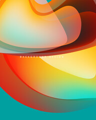 Abstract flowing shapes, vibrant colors blend. Orange, yellow, turquoise create dynamic visual effect. Modern design element.