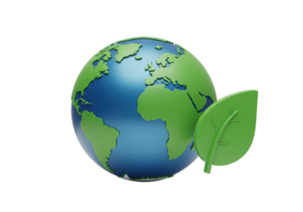 Green and blue Earth globe with leaf isolated PNG, eco-friendly concept for environmental protection and sustainable development initiatives