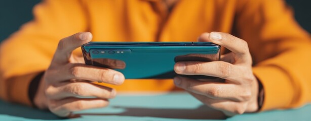 The smartphone being held by a person in a casual setting.