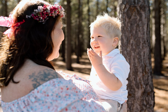 Family Maternity Photos in a Forest