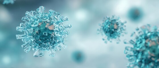 The intricate structure of a microscopic coronavirus illustration in 3D.