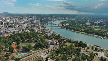 Belgrade city and bridges over Sava river