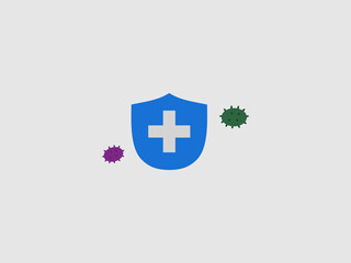 a blue shield with a white plus sign