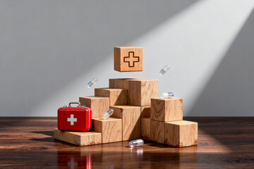 Wooden blocks with medical items