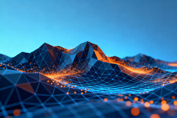 Digital mountain landscape with glowing dots
