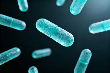 Floating blue capsules