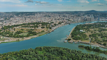 Fototapeta premium Belgrade Serbia isalnd and Sava and Danube rivers