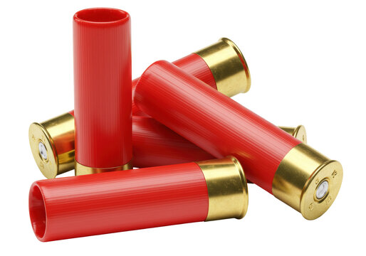 Red shotgun shells isolated, ammunition for hunting and sport shooting on a clean backdrop
