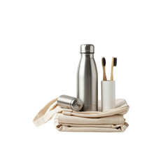 Sustainable Living Essentials Reusable Water Bottle Coffee Cup Bamboo Toothbrushes and EcoFriendly Tote Bag for Zero Waste Lifestyle