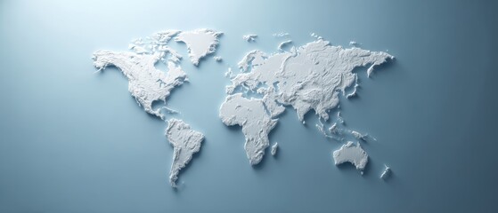 The World Map in Relief Design for Modern Aesthetic Decor