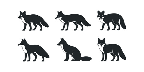 Naklejka premium Six stylized black fox silhouettes in various poses
