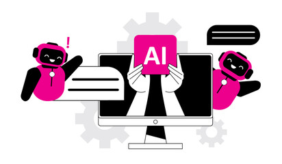 AI Illustration Robot Communication and Innovation,AI and Interaction Concept