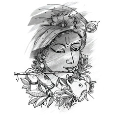 Woman face vector illustration with tattoo and skull design