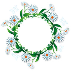 Floral frame with flowers leaves and butterflies spring summer nature border design illustration