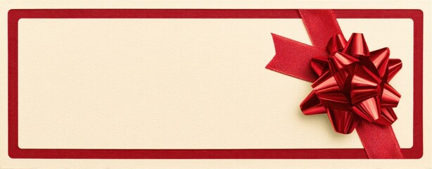 The elegant red ribbon and bow atop a blank gift card.