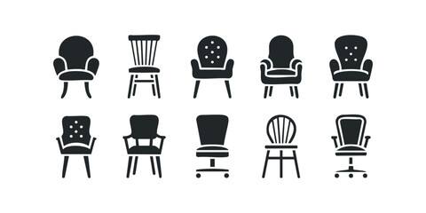 Collection of diverse chair silhouette icons
