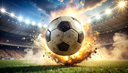 Dynamic Soccer Ball Exploding on the Field in Intense Action