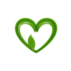Green Leaf Heart Shape on Black Nature's Love and Environmental Care Symbol