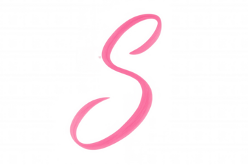 Stylish pink letter s calligraphy with brush stroke texture, handwritten alphabet typography on transparent background