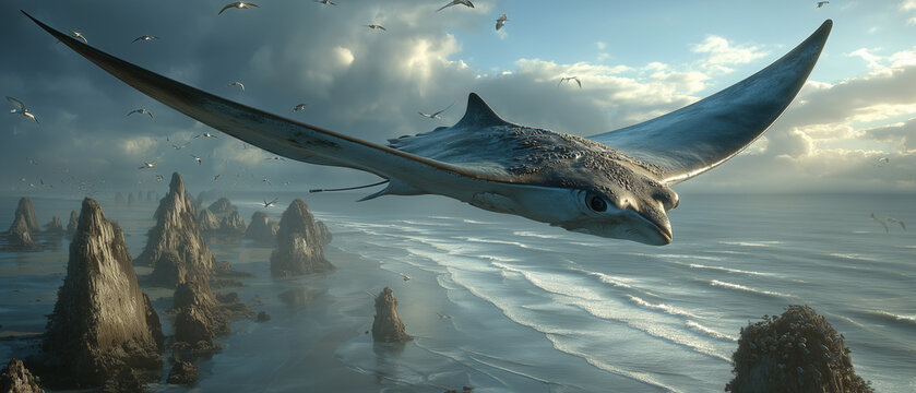 Raie des falaises &mdash; vol plan&eacute; au-dessus des aiguilles littorales