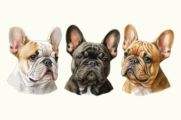 French Bulldog Puppy Dog collection Cute Pet Illustration set of Animal Clipart on isolated background