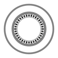 Classic Greek frame with meander pattern and Greek anthemia floral pattern. Vector round monochrome classic frame. Greek meander. Round European frame. Patterns of Greece and Ancient Rome.