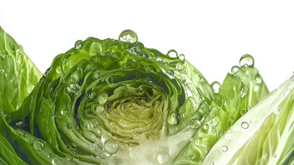 Green lettuce with water drops. Fresh and healthy vegetable.