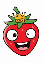 Happy Strawberry Character Mascot with a Golden Crown

