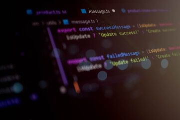 Close-up of TypeScript utility code showing conditional export of success and error messages in a dark theme editor, ideal for frontend development and UI notification logic.