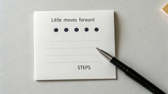 Inspirational note with dots for writing steps and a pen, motivating progress and personal development in life journeys