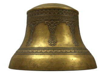 Ornate brass bell isolated on a clean background, vintage metal instrument for ringing and signaling in a decorative style