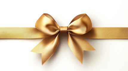 Fototapeta premium Golden ribbon with beautiful bow is decorating Christmas gift certificate or invitation creating a festive holiday mockup with copy space, flat lay, top view