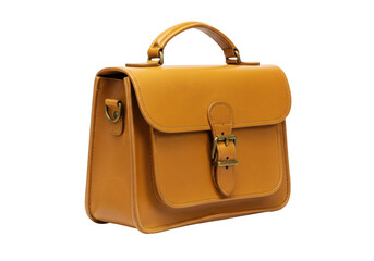 Elegant tan leather satchel bag isolated, classic vintage style purse with buckle closure for fashion accessory and everyday use