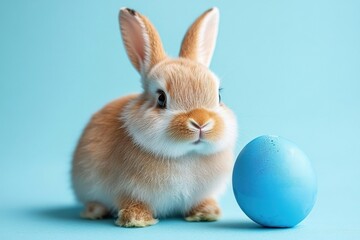 Fototapeta premium Adorable Easter Bunny with Blue Egg