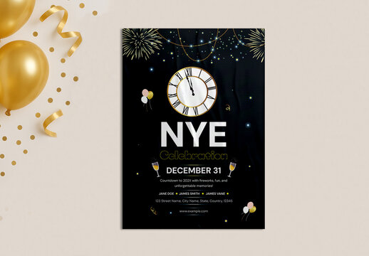 Elegant New Year's Eve Countdown Party Invitation Flyer Template