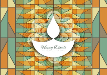 Diwali Greeting Card Background with White Flame Logo, Ornate Colorful Geometric Mandala Pattern, Vibrant Indian Festival Design, and Elegant Celebration Artwork for Holiday Greetings