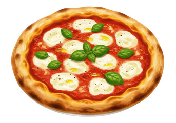 Margherita pizza with basil isolated on transparent PNG, classic Italian food with tomato sauce and mozzarella for restaurant menu