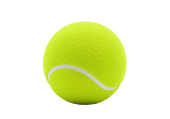 Bright yellow tennis ball PNG isolated on transparent background, sports equipment for recreation and competitive play