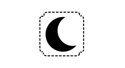 Crescent Moon Icon in Dashed Frame on White Background.