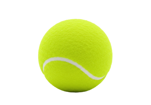 Bright yellow tennis ball PNG isolated on transparent background, sports equipment for recreation and competitive play